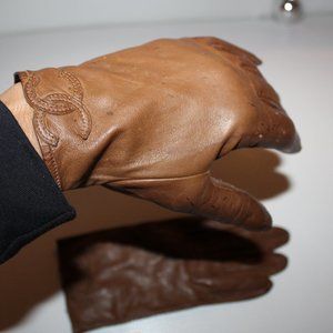 VINTAGE CHANEL LEATHER GLOVES BROWN XS / S